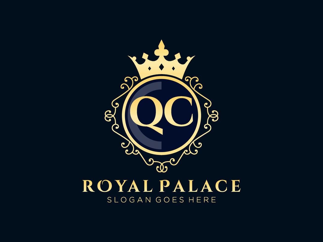 Letter QC Antique royal luxury victorian logo with ornamental frame. vector