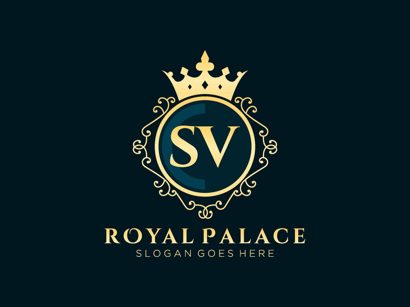 Letter SV Antique royal luxury victorian logo with ornamental frame. vector