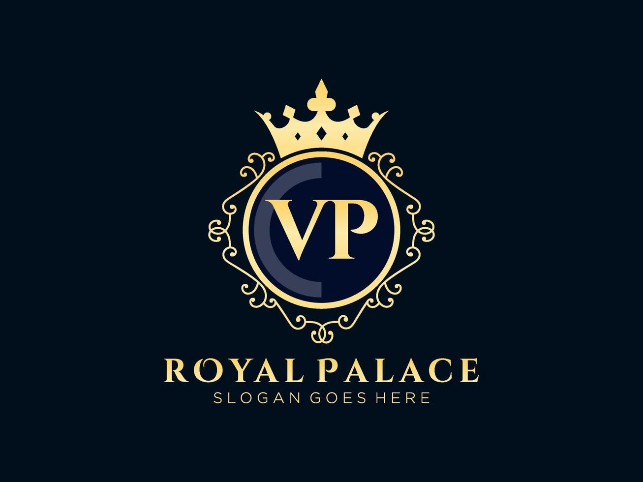 Letter VP Antique royal luxury victorian logo with ornamental frame. vector