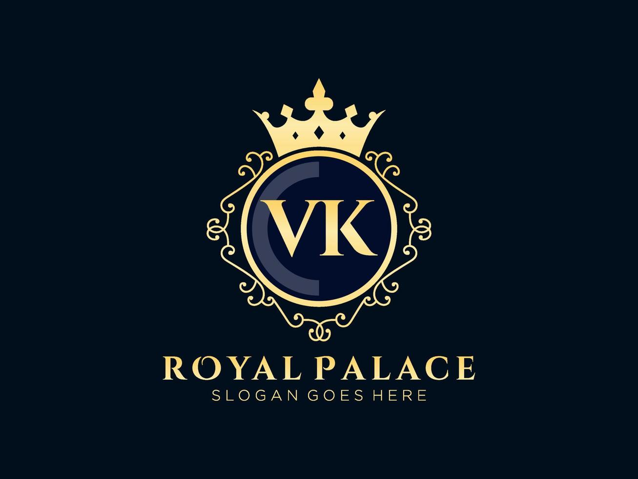 Letter VK Antique royal luxury victorian logo with ornamental frame. vector