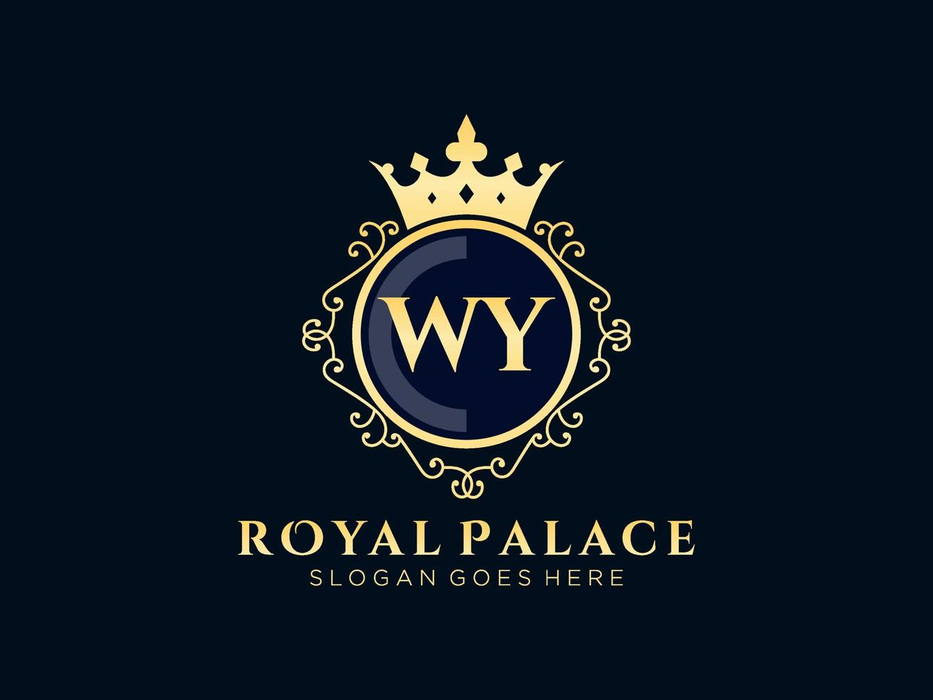 Letter WY Antique royal luxury victorian logo with ornamental frame. vector