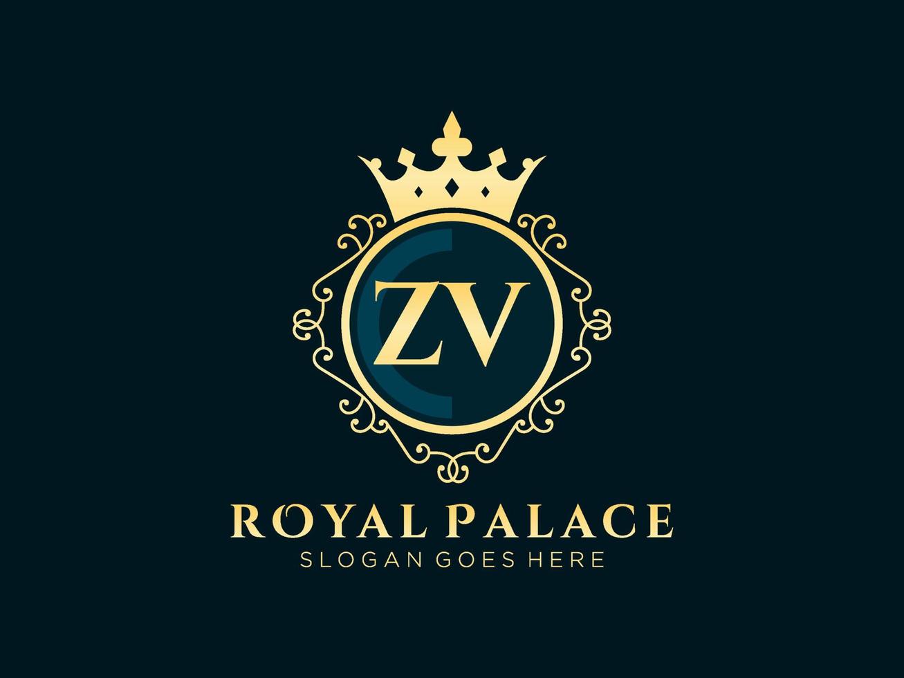 letra zv logotipo victoriano de lujo real antiguo con marco ornamental. vector