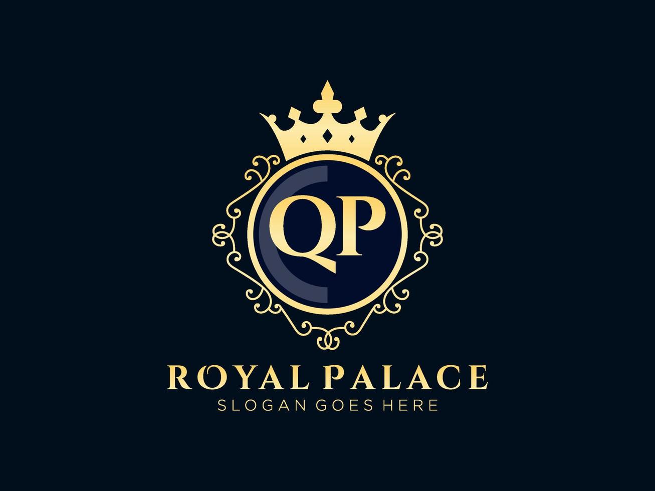 Letter QP Antique royal luxury victorian logo with ornamental frame. vector