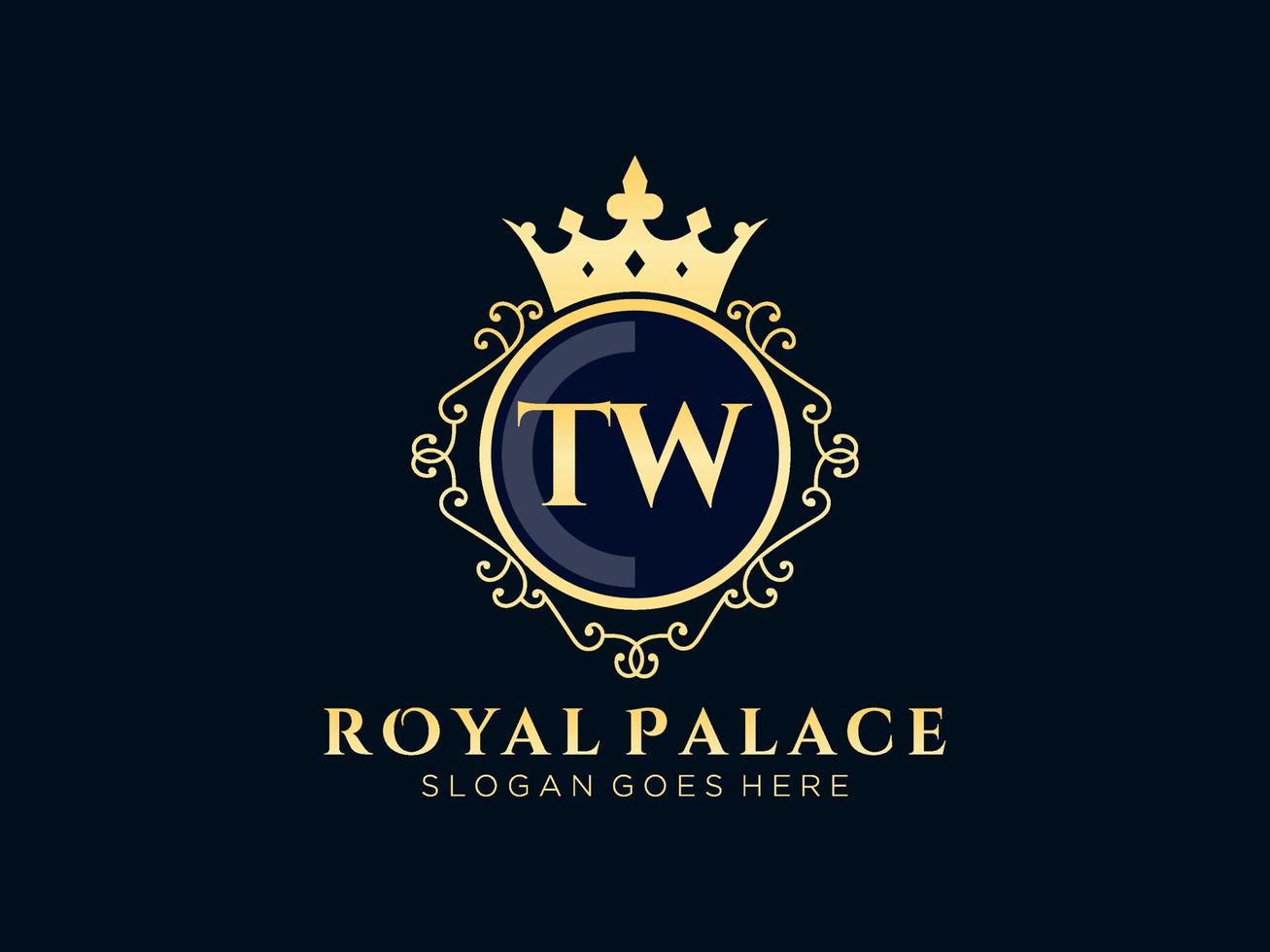 Letter TW Antique royal luxury victorian logo with ornamental frame. vector