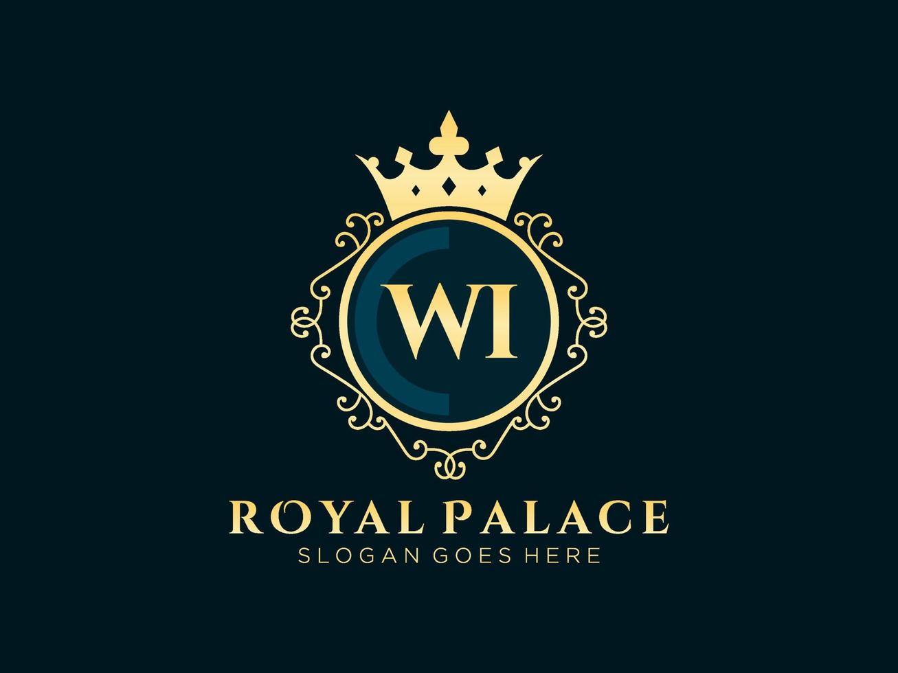 Letter WI Antique royal luxury victorian logo with ornamental frame. vector