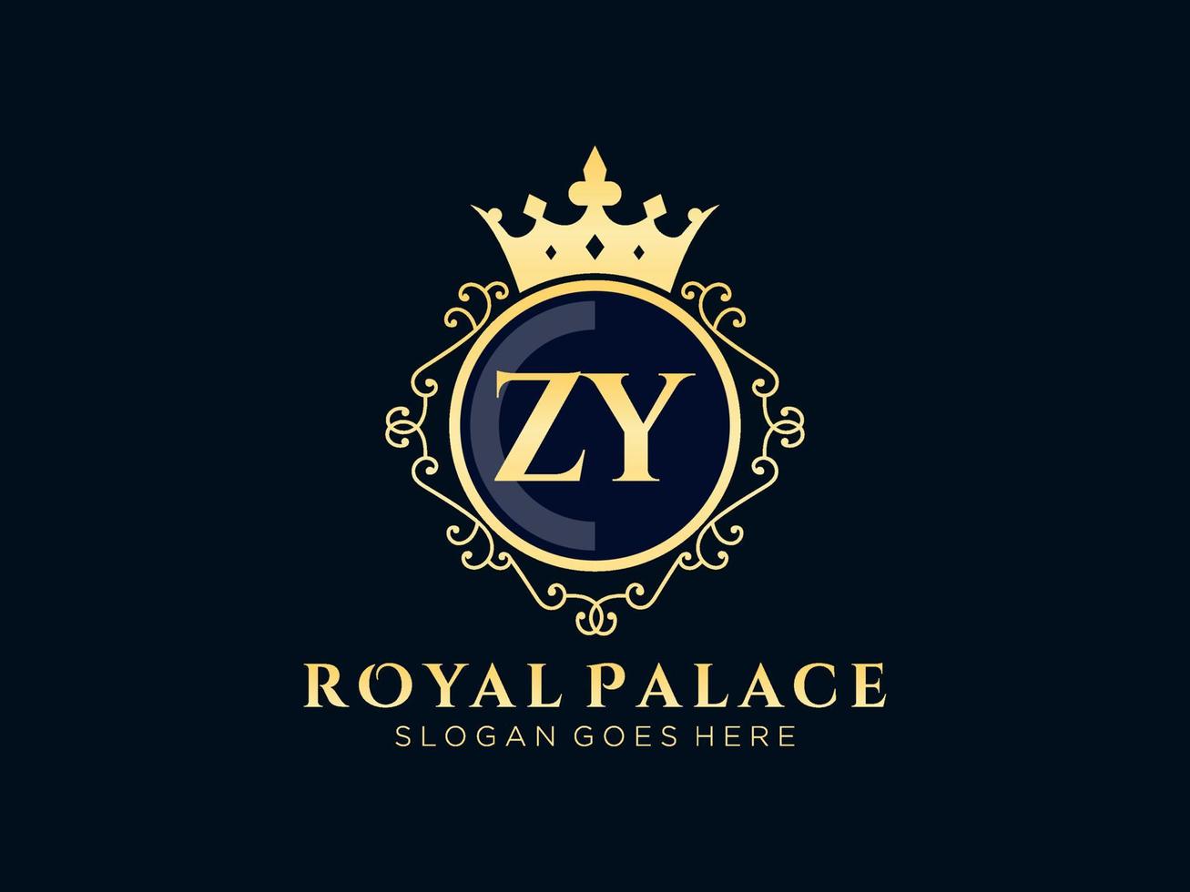 Letter ZY Antique royal luxury victorian logo with ornamental frame. vector