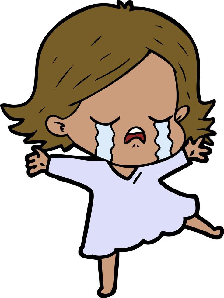 Cartoon crying girl vector