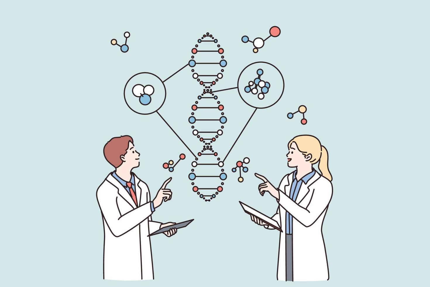 investigación de laboratorio y concepto de ingeniería genética. jóvenes científicos mujer y hombre personajes de dibujos animados de pie comunicándose sobre investigación científica en matraz juntos ilustración vectorial 13770732 Vector en Vecteezy investigación de laboratorio y concepto de ingeniería genética. jóvenes científicos mujer y hombre personajes de dibujos animados de pie comunicándose sobre investigación científica en matraz juntos ilustración vectorial 13770732 Vector en Vecteezy