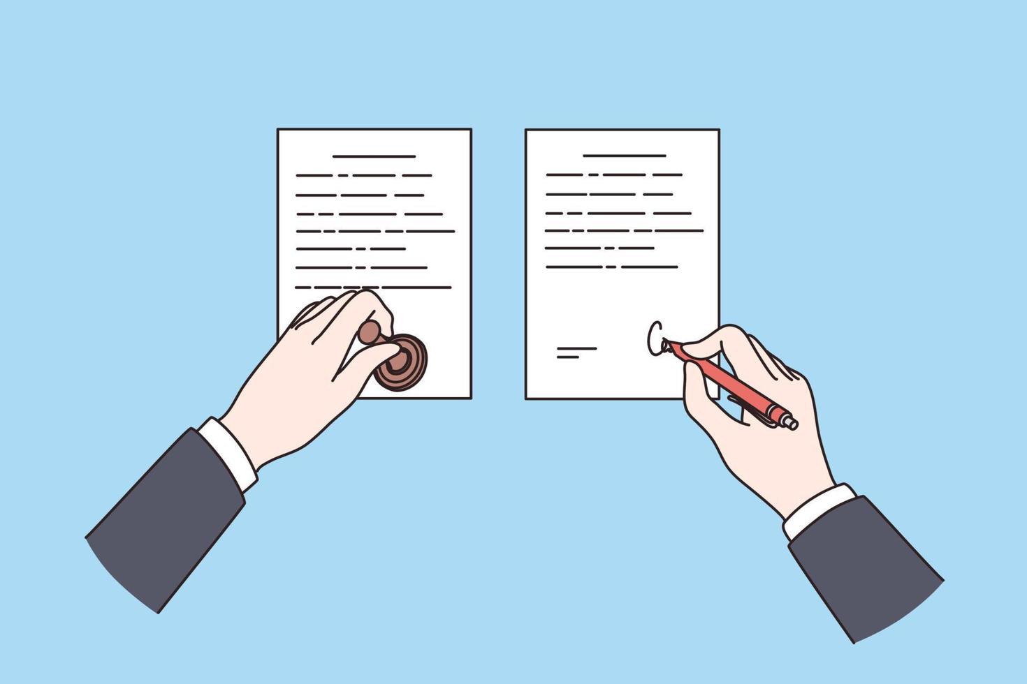 Official Notarization of documents concept. Hands of notary holding
