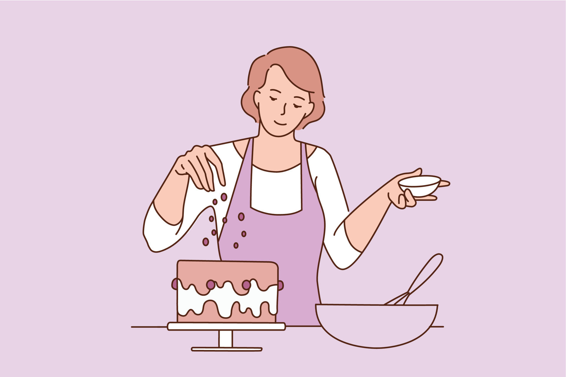 Baking and sweet food concept. Young smiling woman baker in apron