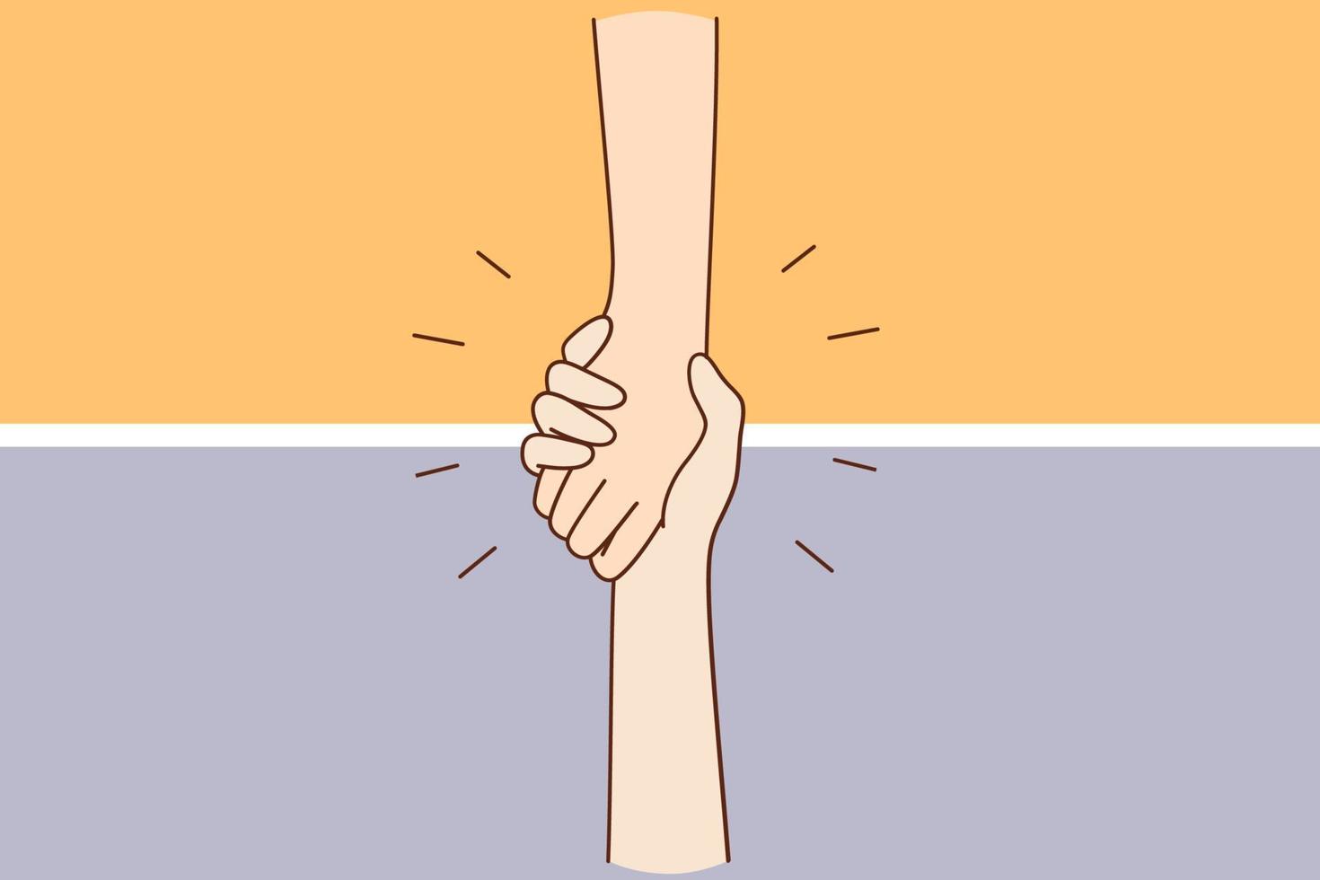 Helping hand, support, assistance concept. Hand of unrecognizable person holding another hand falling down helping supporting vector illustration