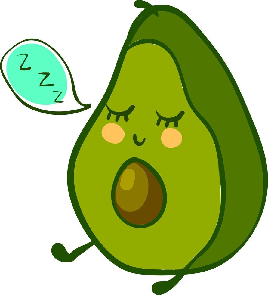 Aguacate dormido, ilustración, vector sobre fondo blanco.