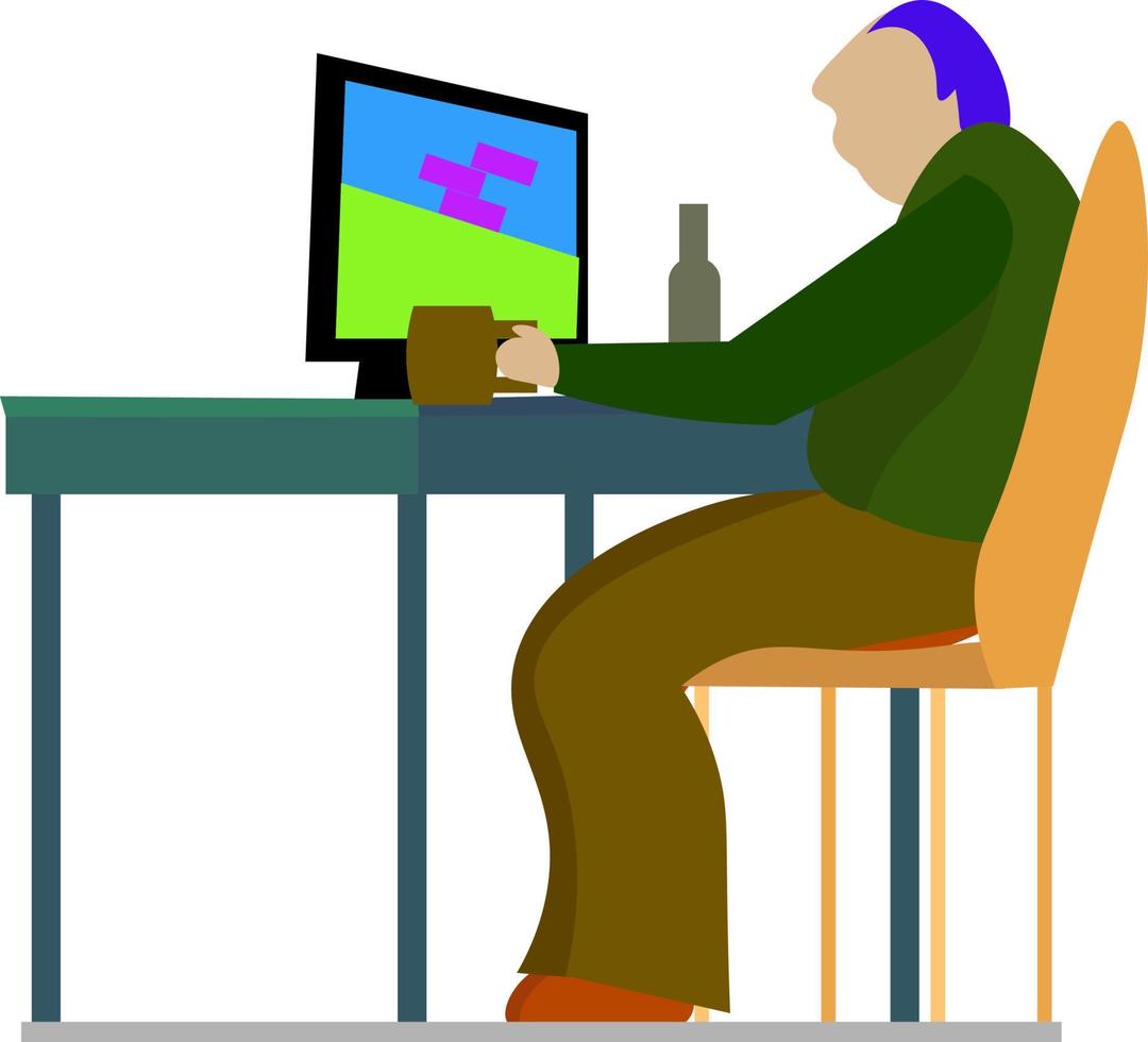 Man drinking beer, illustration, vector on white background