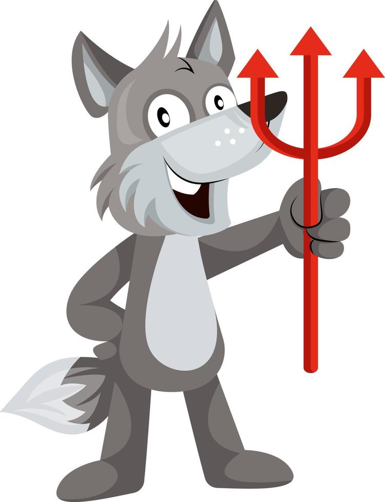 Wolf with devil spear, illustration, vector on white background.