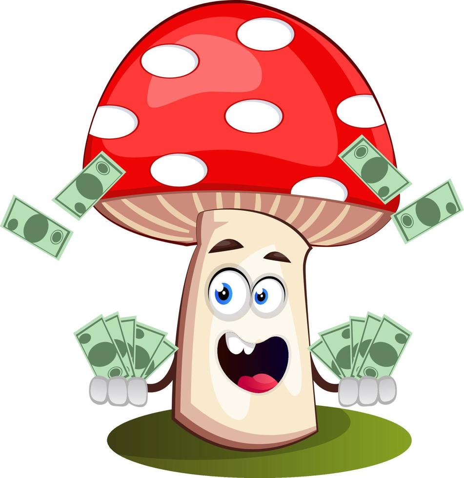 Mushroom with money, illustration, vector on white background.