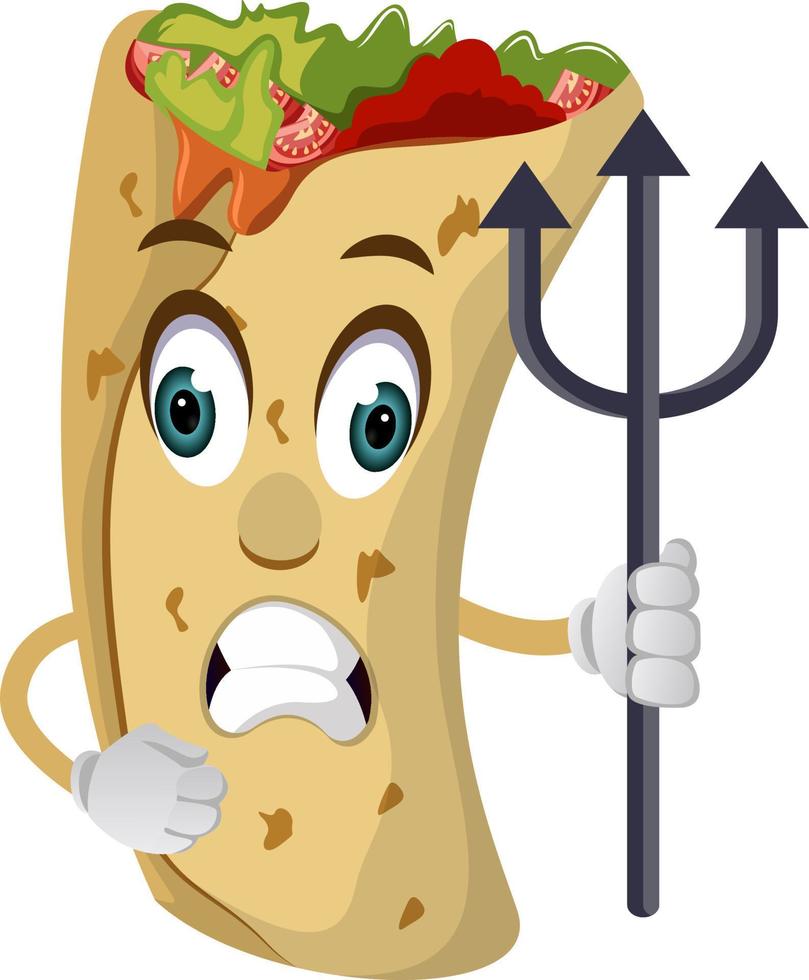 Burrito with spear, illustration, vector on white background.