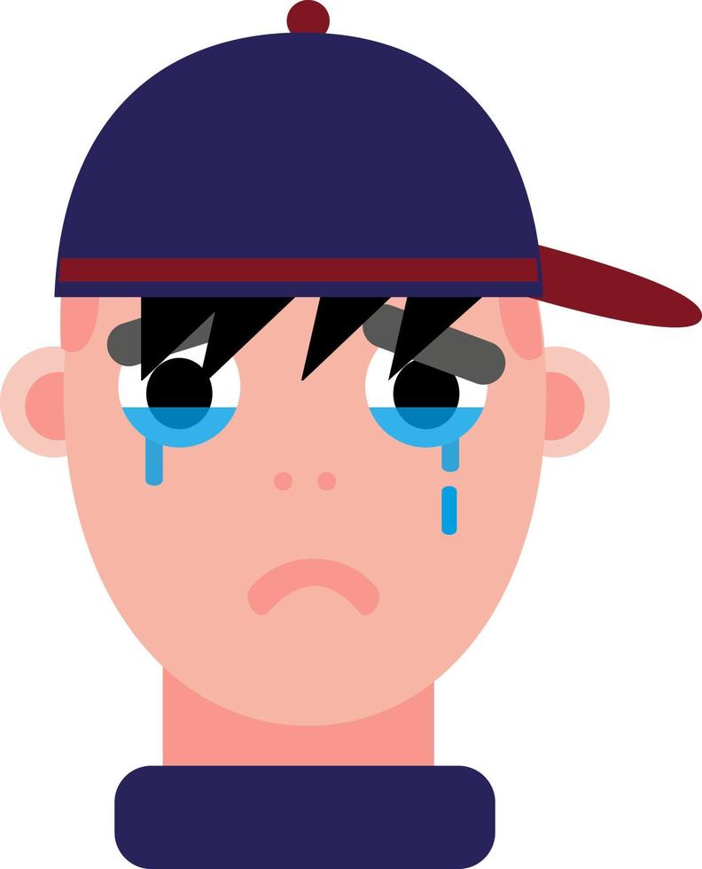 Sad boy with hat, illustration, vector on a white background.