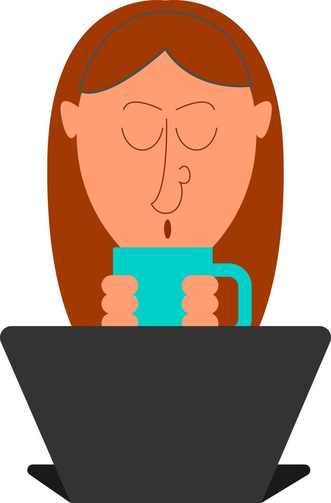 Girl drinking tea, illustration, vector on white background