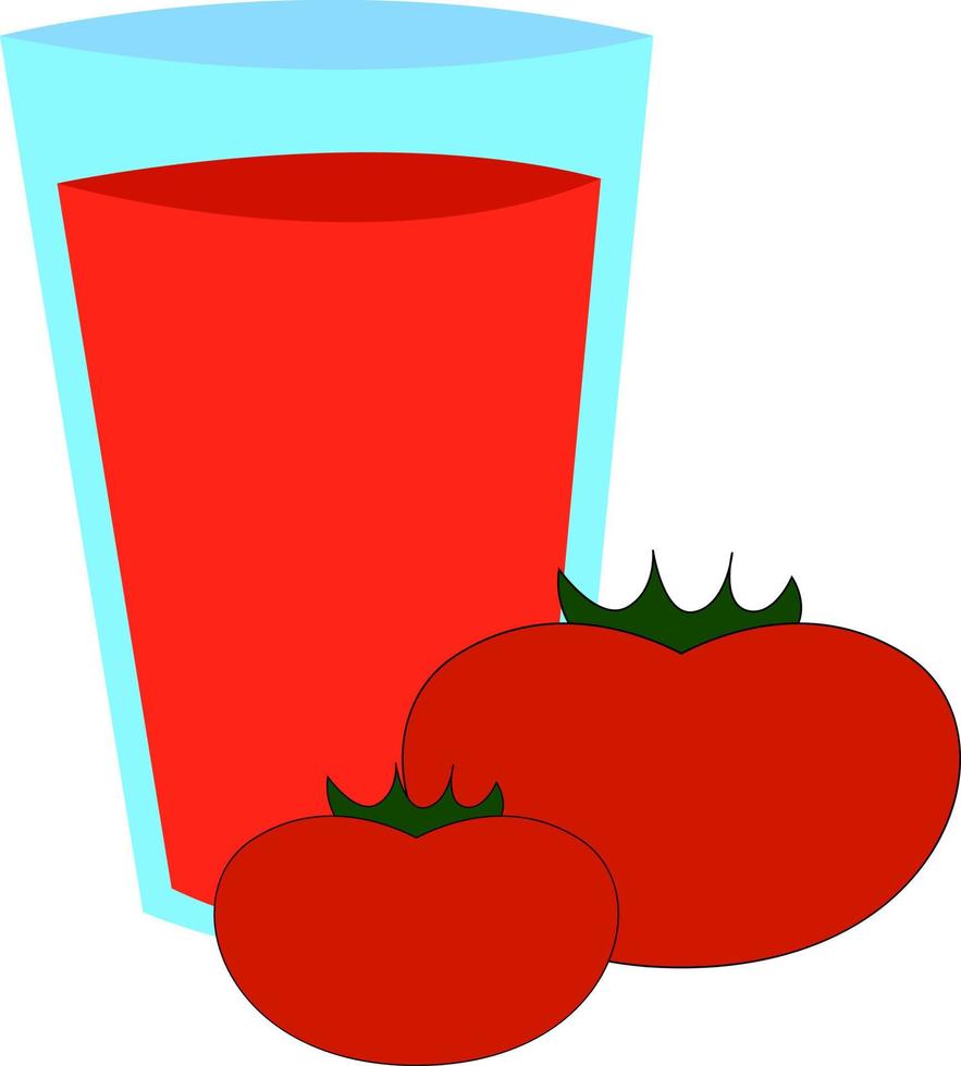 Tomato jucie in glass, illustration, vector on white background
