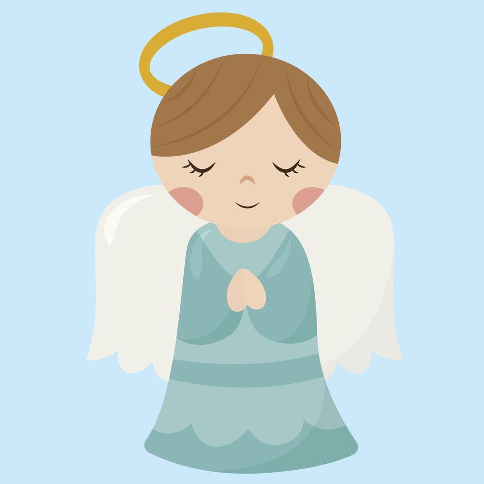 ángel en azul, ilustración, vector sobre fondo blanco.