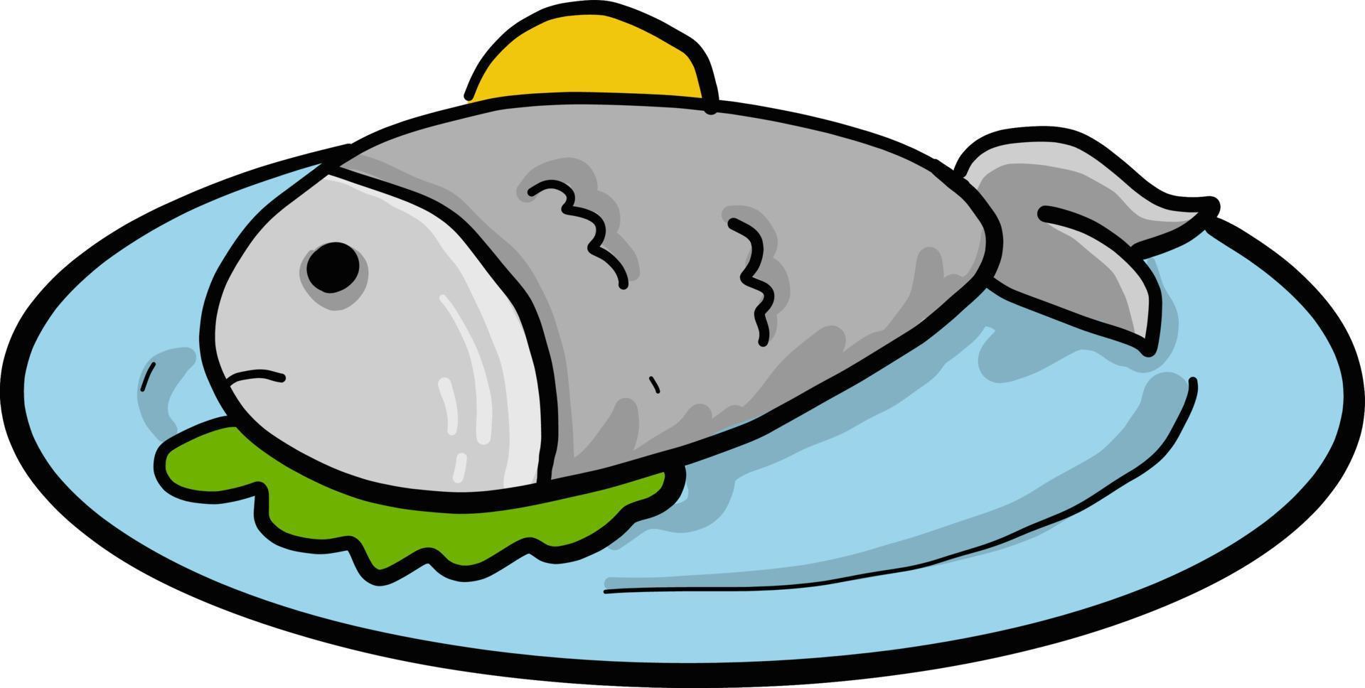 Fish dish, illustration, vector on white background.