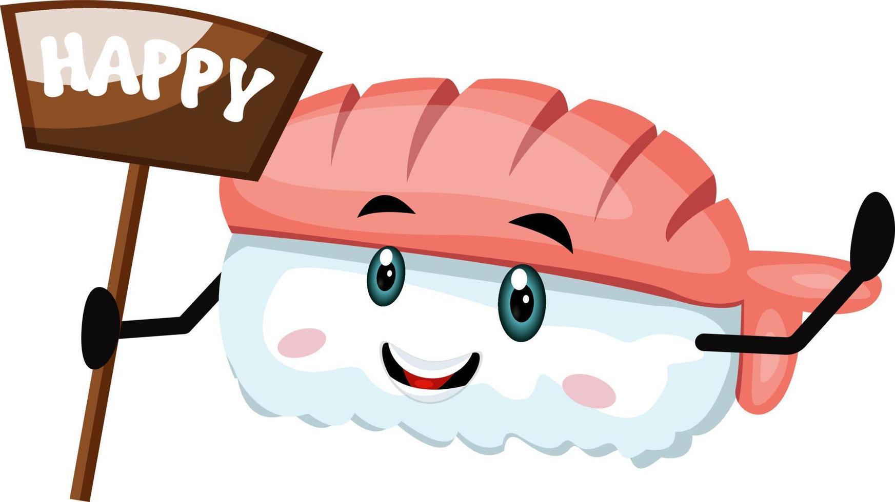 Sushi with happy sign, illustration, vector on white background.