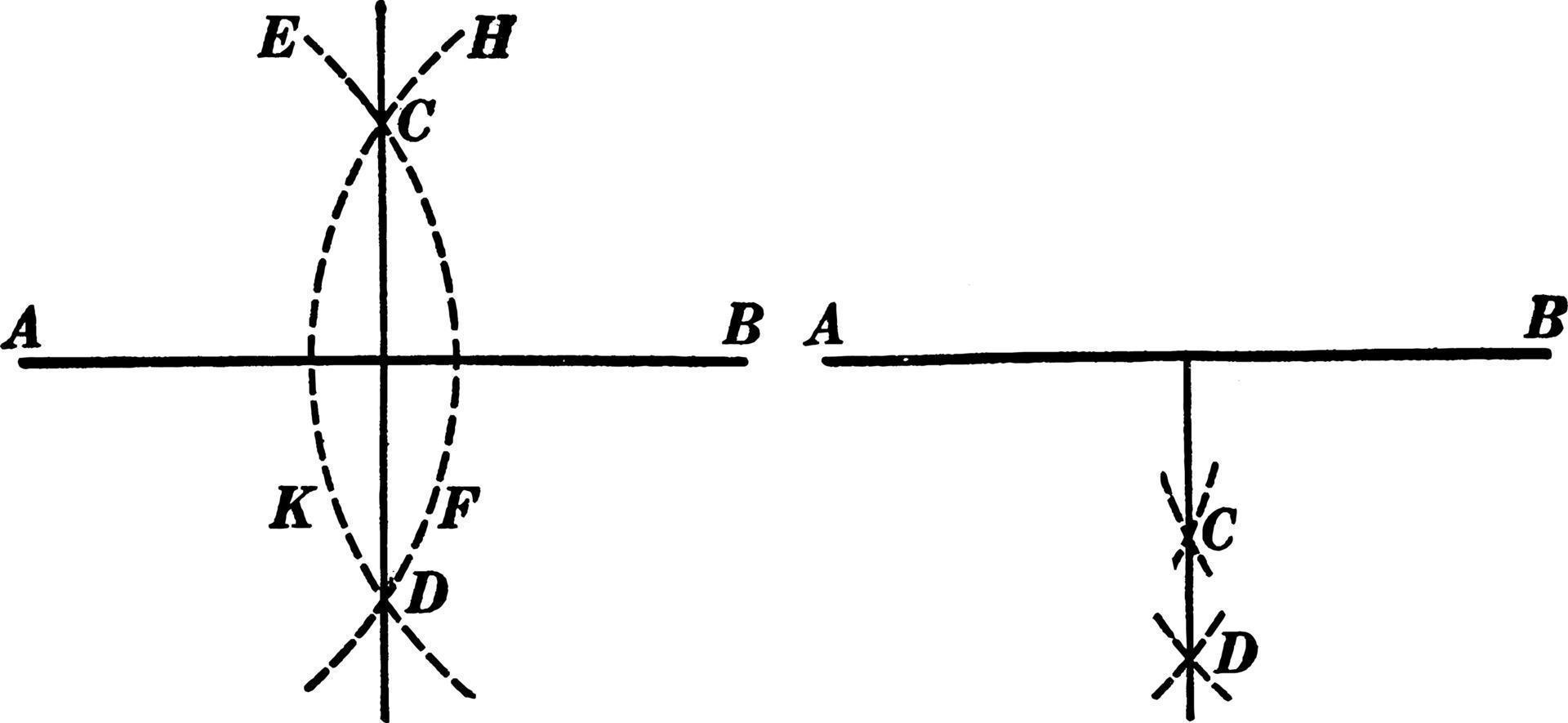 Construction Of A Perpendicular Bisector Of A Straight Line, vintage illustration. vector