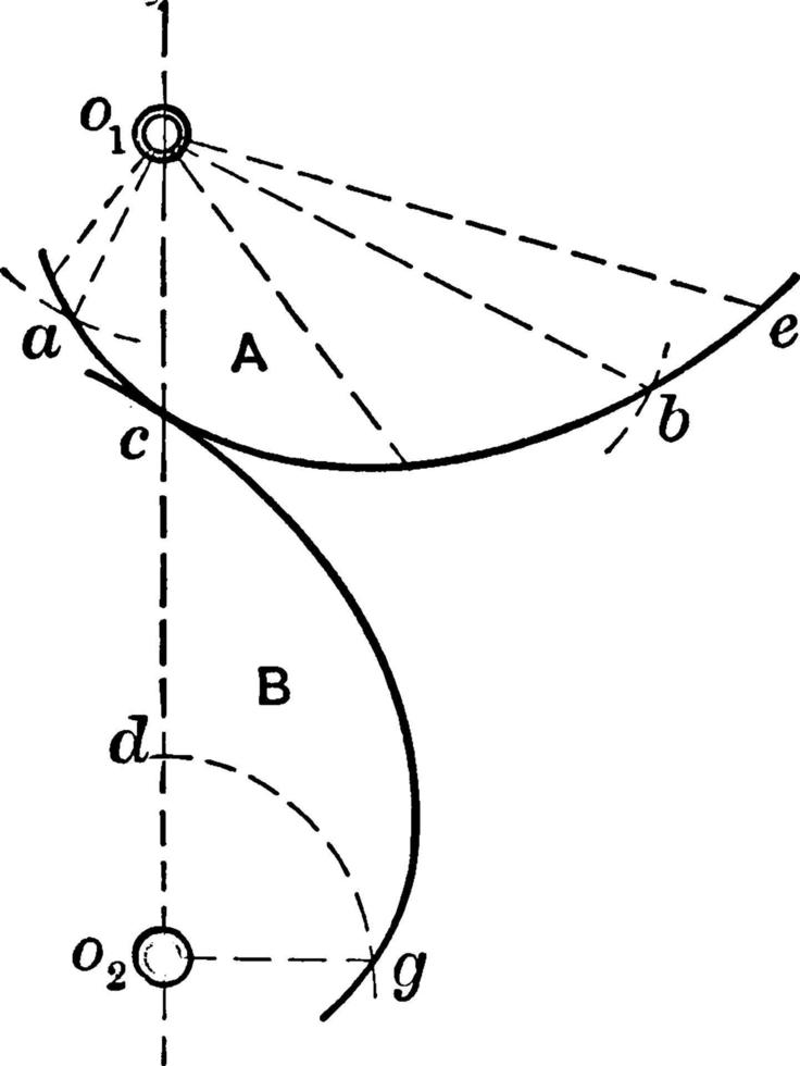 Construction of Logarithmic Spiral, vintage illustration. vector