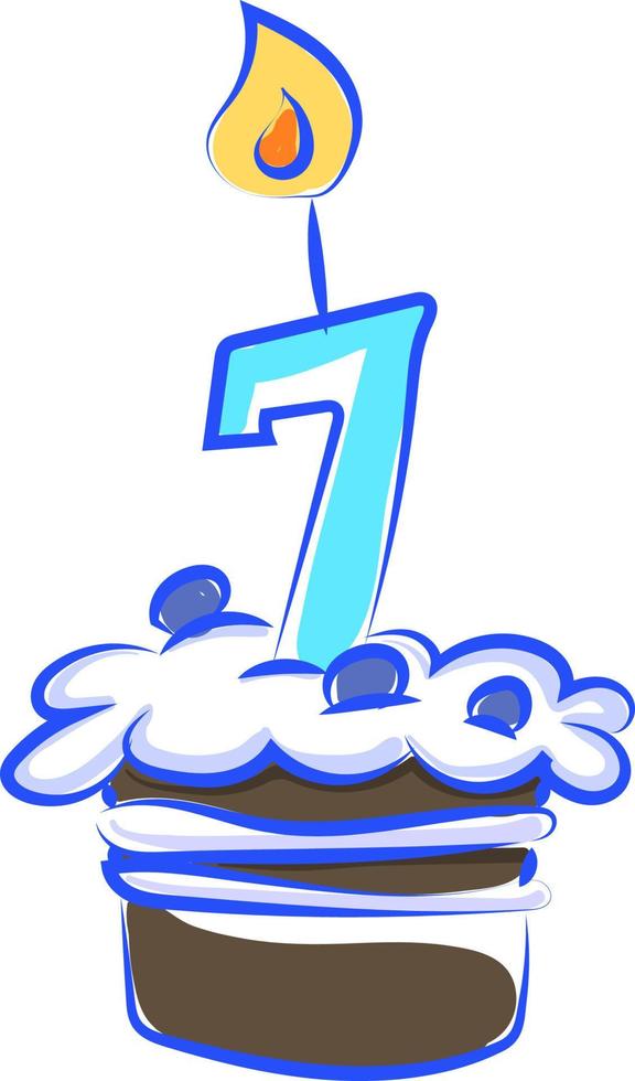 Birthday cake with number seven, illustration, vector on white background.