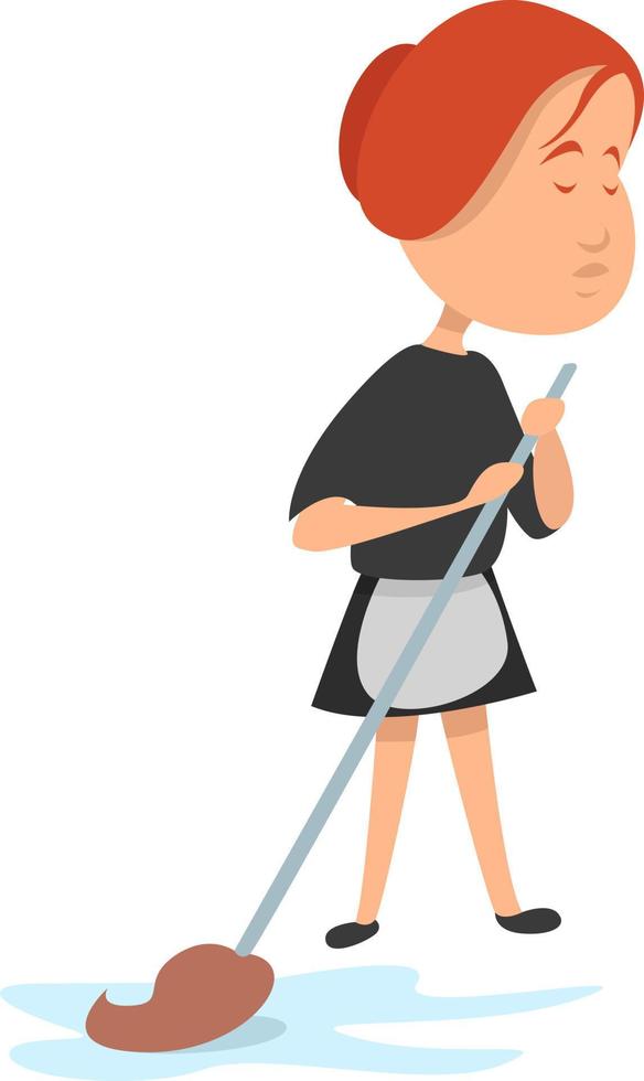 Maid cleaning floor , illustration, vector on white background