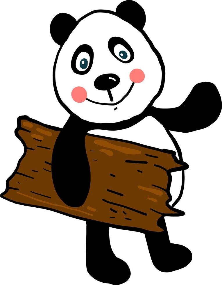 Panda sosteniendo madera, ilustración, vector sobre fondo blanco.