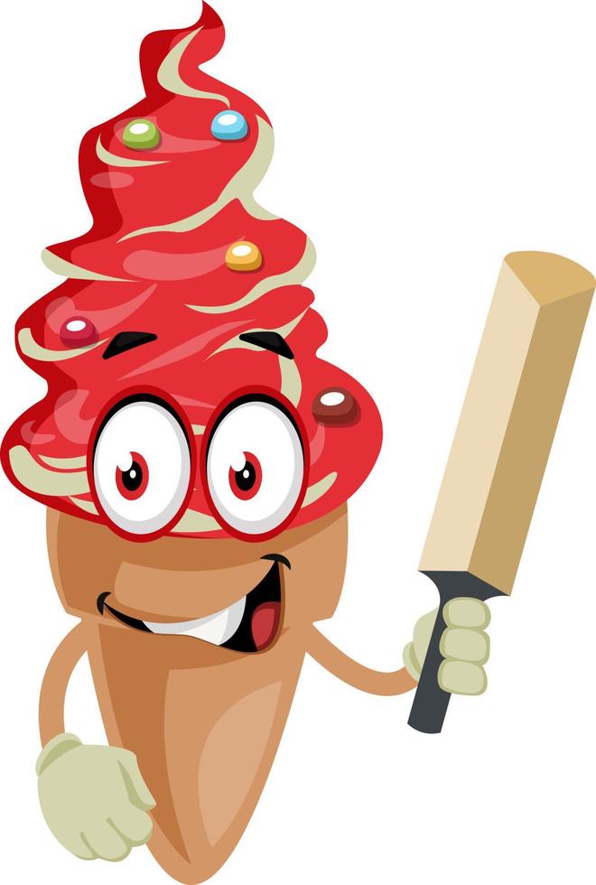 Ice cream with sword, illustration, vector on white background.