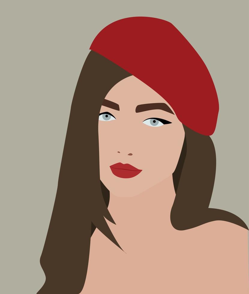 Girl with red hat, illustration, vector on white background.