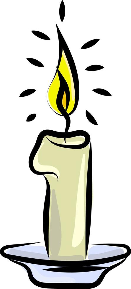 Candle in a plate, illustration, vector on white background.