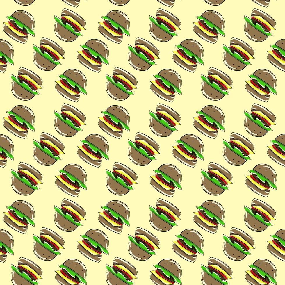 Burger pattern, illustration, vector on white background.