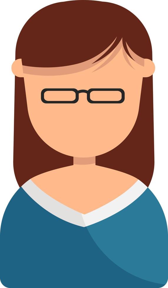 Girl in a blue dress and glasses, illustration, vector on white background.