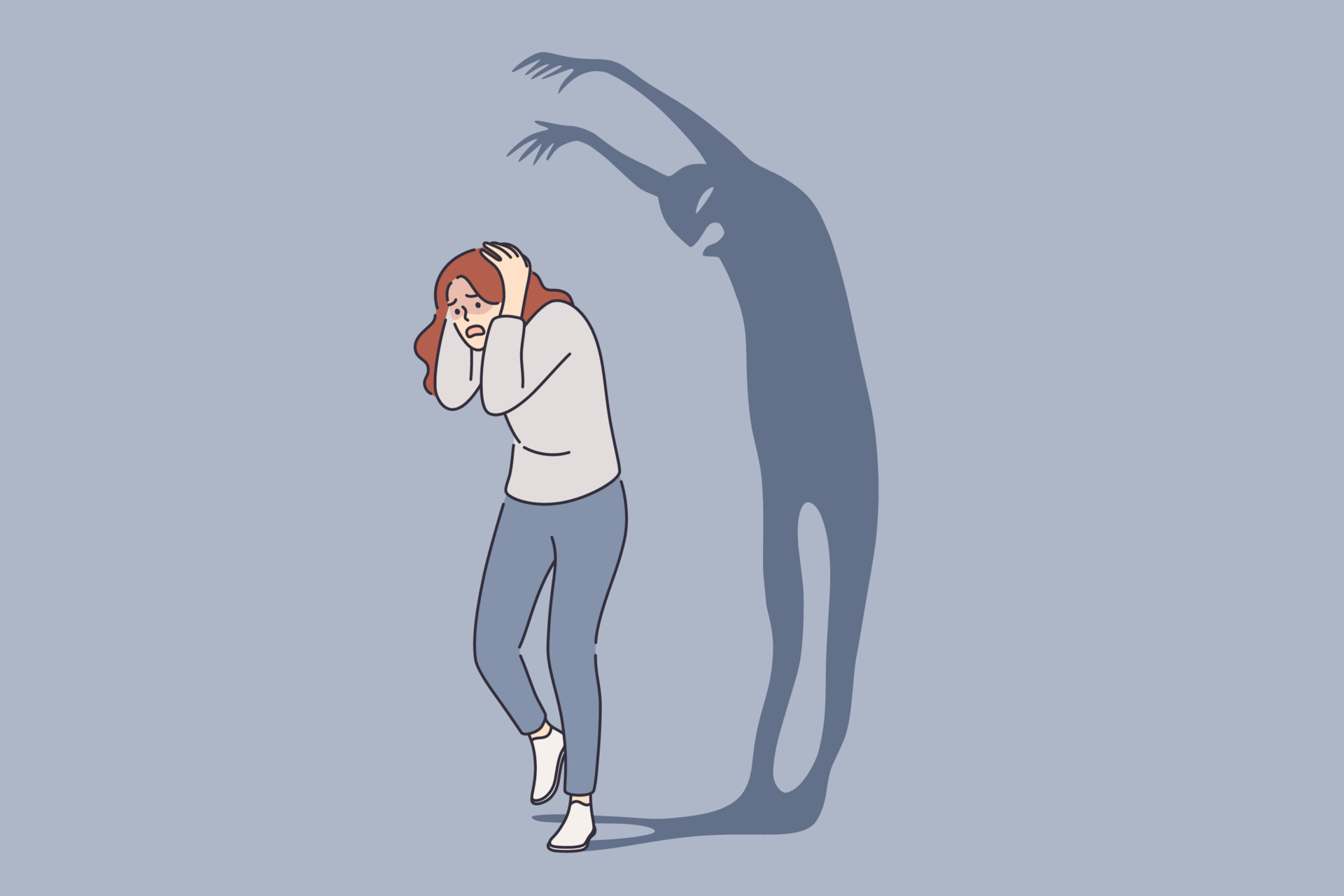 Psychology, panic attack, phobia, frustration concept. Frightened Woman cartoon character standing escaping scary shadow monster suffering from fears of mental health vector illustration 13772034 Vector Art at Vecteezy Psychology, panic attack, phobia, frustration concept. Frightened Woman cartoon character standing escaping scary shadow monster suffering from fears of mental health vector illustration 13772034 Vector Art at Vecteezy