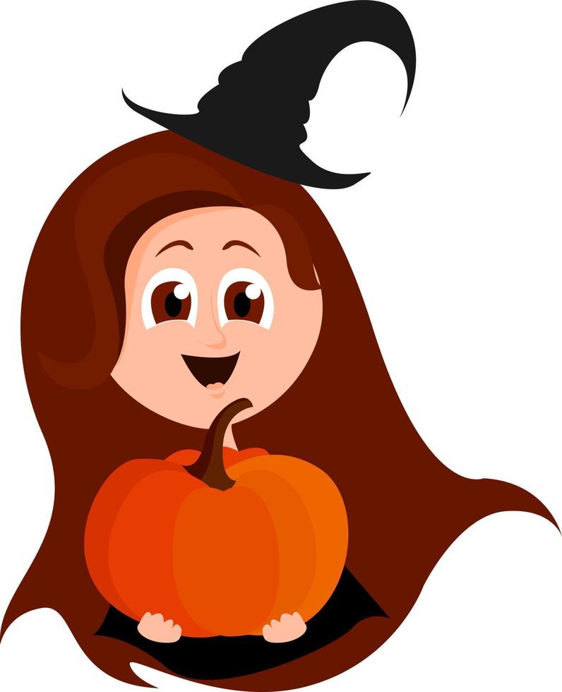 Chica de Halloween, ilustración, vector sobre fondo blanco.