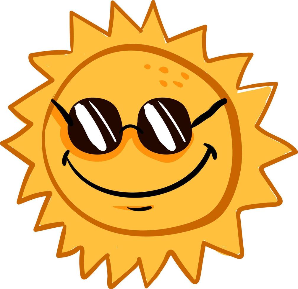 Sun with sunglasses, illustration, vector on white background