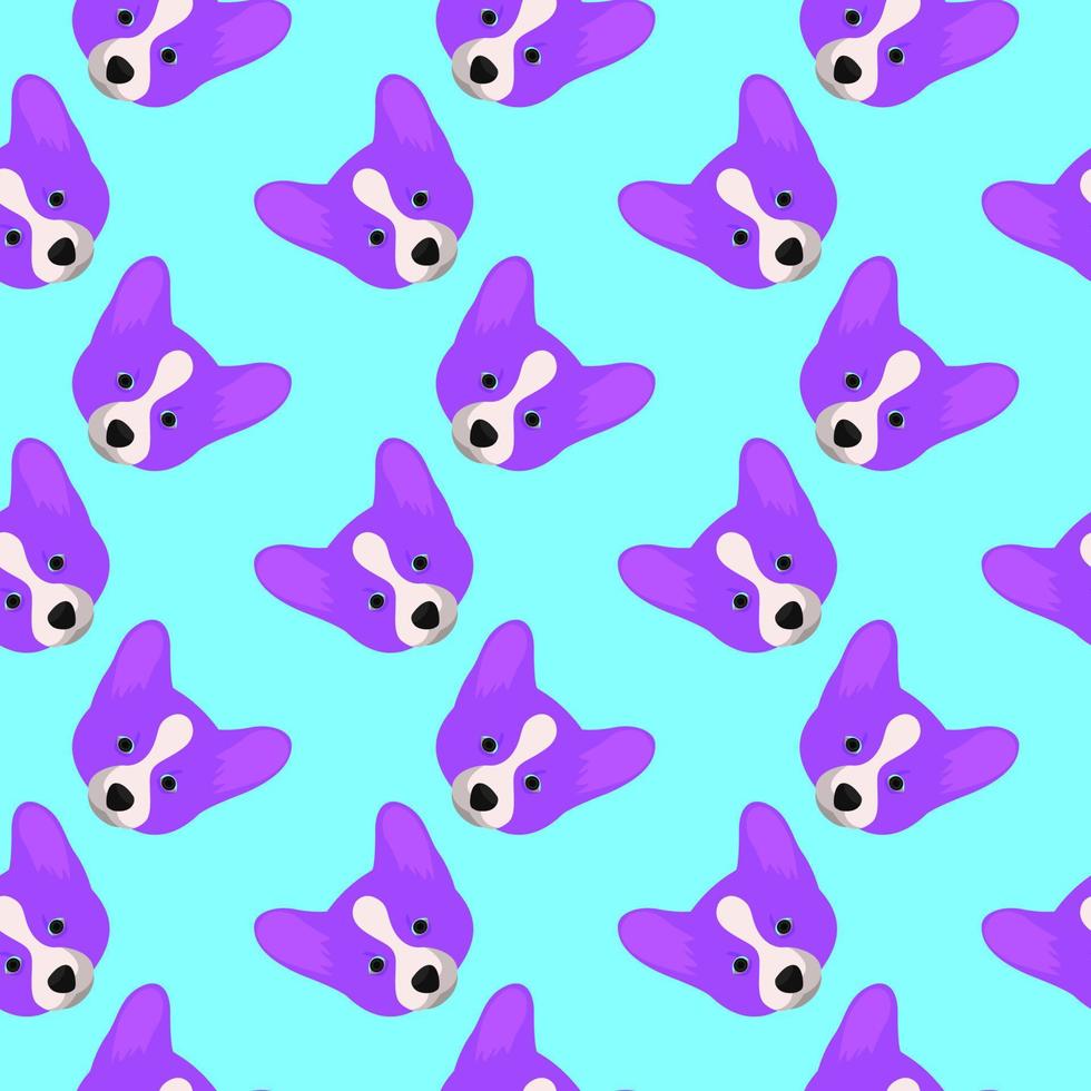 Violet dog, seamless pattern on blue background. vector