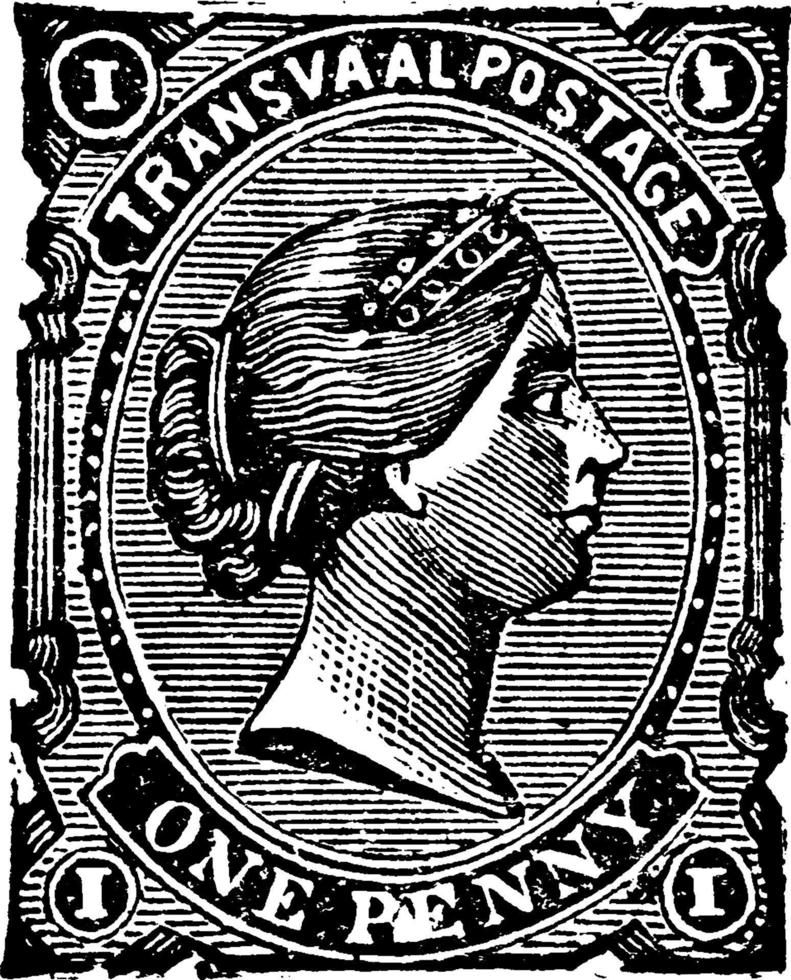 South African Republic One Penny Stamp, 1878-1881, vintage illustration vector