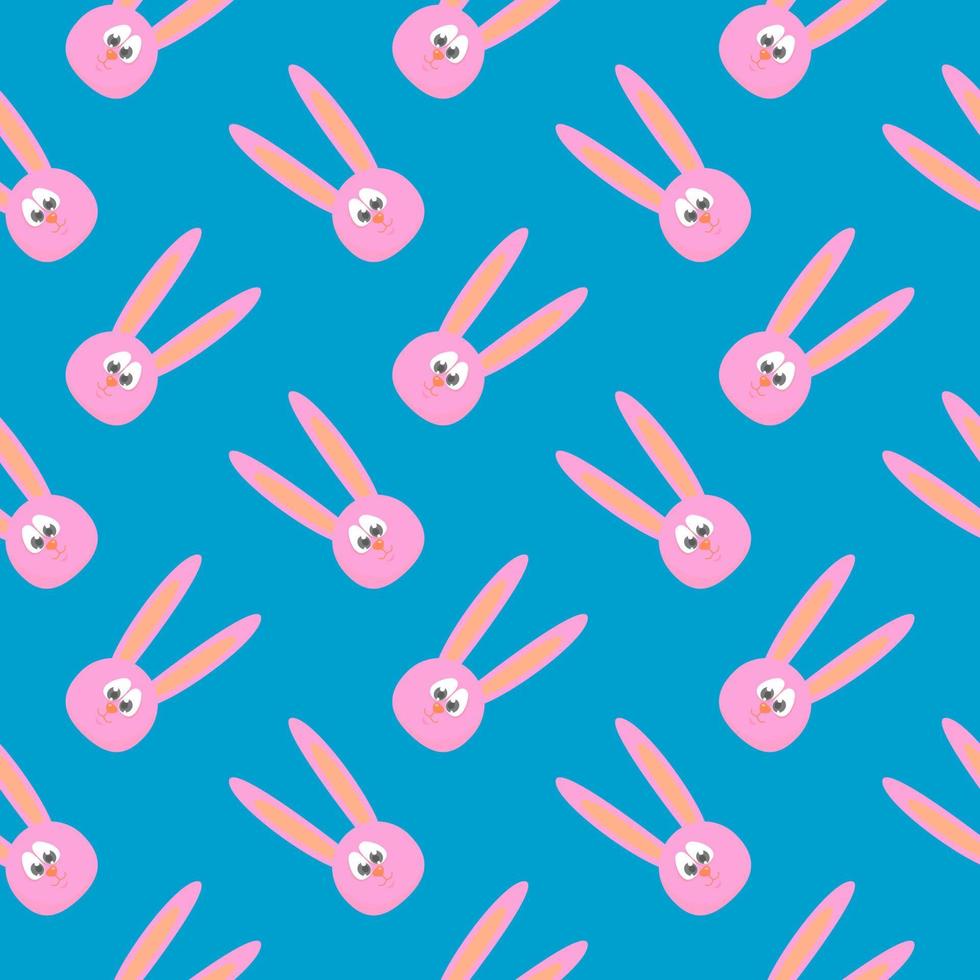 Pink rabbit with long ears, seamless pattern on blue background. vector