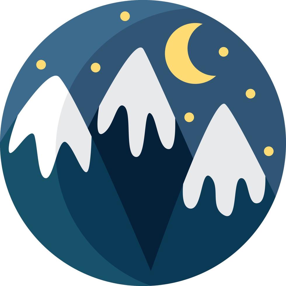 montañas nevadas por la noche, ilustración de icono, vector sobre fondo blanco