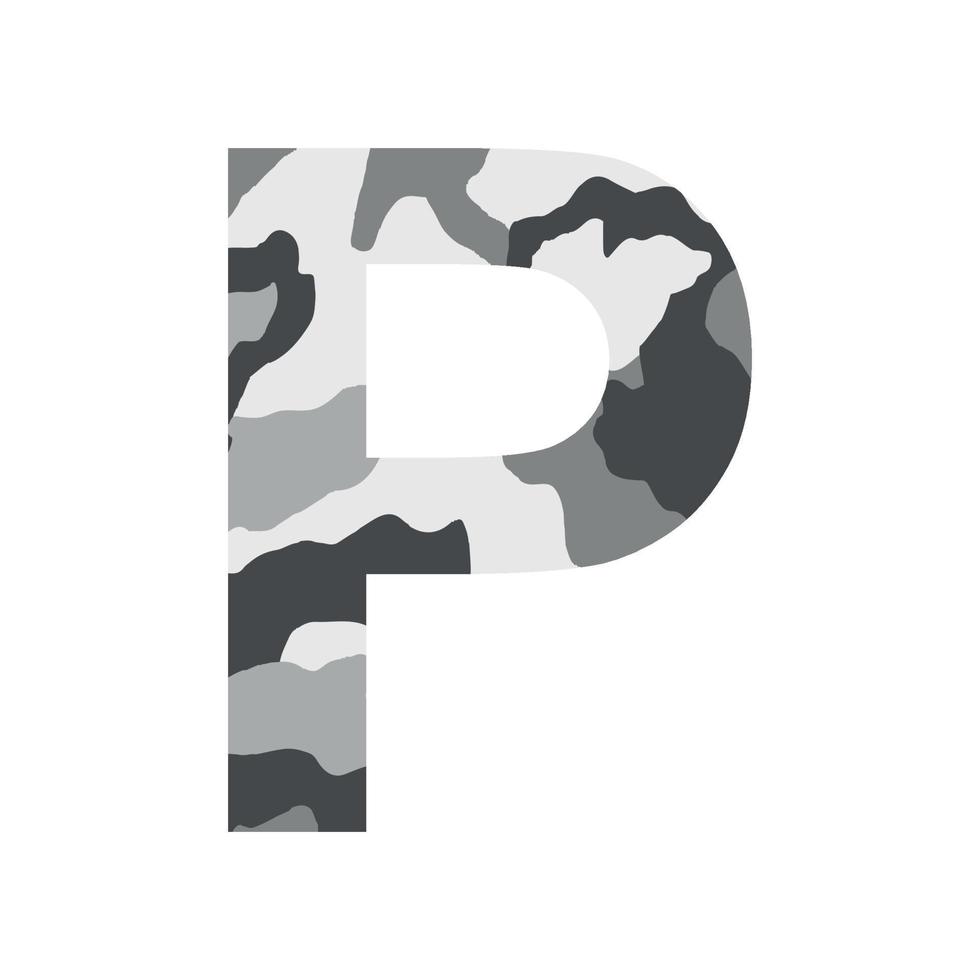 English alphabet letter P, khaki style isolated on white background - Vector