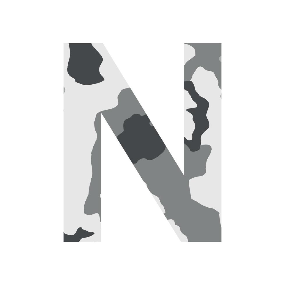 English alphabet letter N, khaki style isolated on white background - Vector