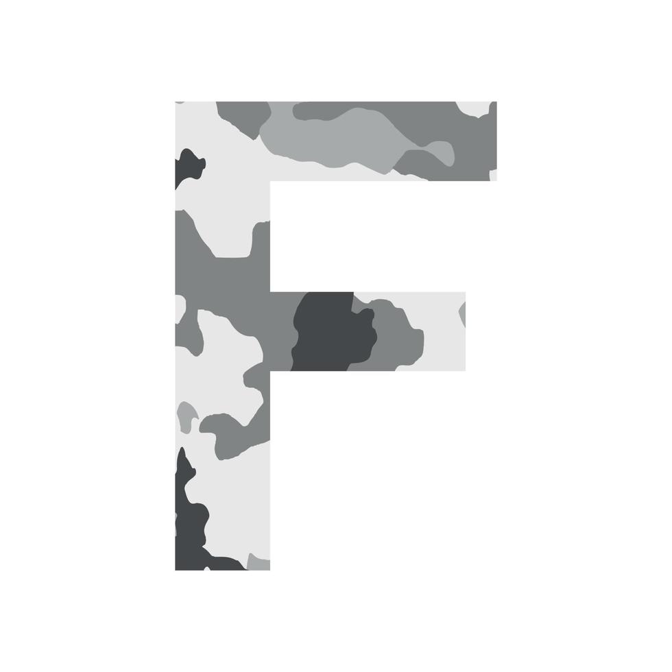 English alphabet letter F, khaki style isolated on white background - Vector