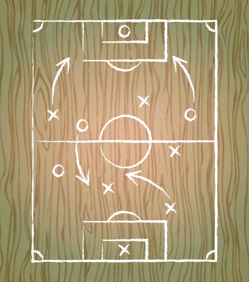 Chalkboard background with drawn official football markings on light wooden board - Vector