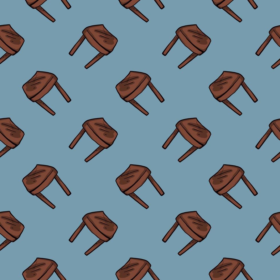 Uncomfortable wooden chairs,seamless pattern on blue background. vector