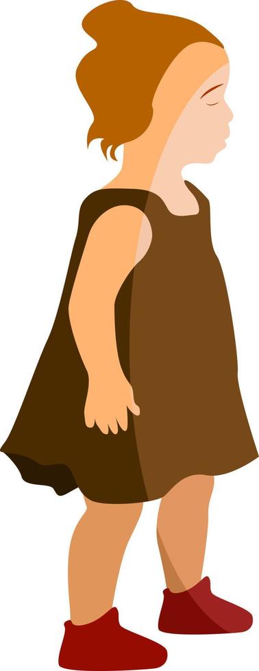 Girl with brown dress, illustration, vector on white background.