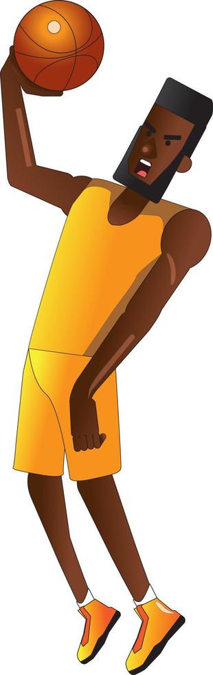 Basketball player in a yellow jersey, illustration, vector on white background.